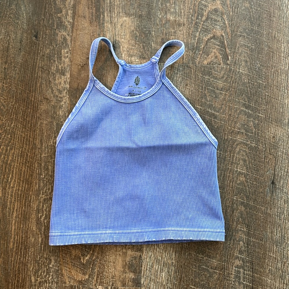 Free People Happiness Runs Crop Top Denim Blue Size M/L EUC